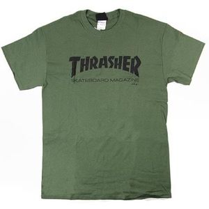 Thrasher t-shirt in olive green with classic logo, size XXL